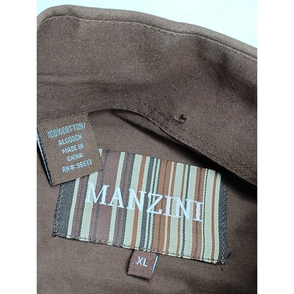 Manzini Brown Dress Shirt Mens XL Button Front French Cuff Embroidery Eagle - Picture 11 of 12